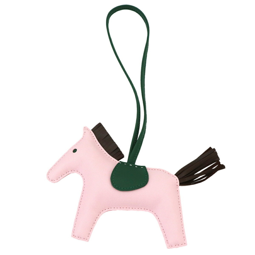 Hermes Rodeo MM Accessory Bag Charm Agneau Milo Rose Darling Chocolat Vert Mo...